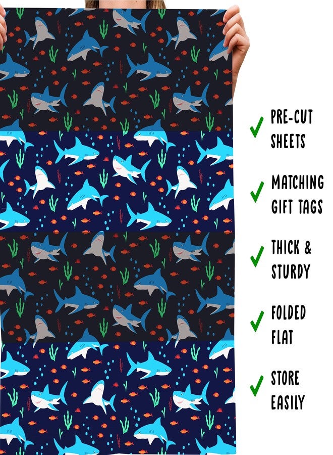 CENTRAL 23 Shark Gift Wrap - 6 Sheets & Tags - Sharks & Fish Underwater Theme - Blue Wrapping Paper for Boys & Girls - Kids Gift - Recyclable - Image 5